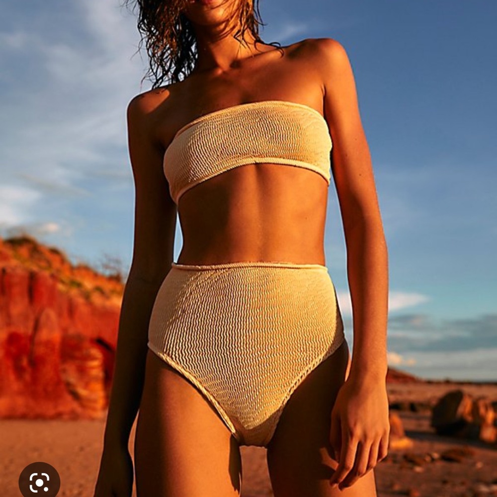 NWT Free People x Cleonie Swim Butter and Coral High Brief Ribbed Bikini Bottoms